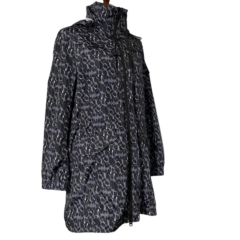 Lucky‎ Brand Mid Thigh Length Rain Jacket Leopard Print Women's